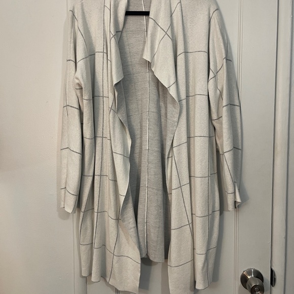 Eileen Fisher Sweaters - Eileen Fisher Gray Windowpane Plaid Open Cardigan